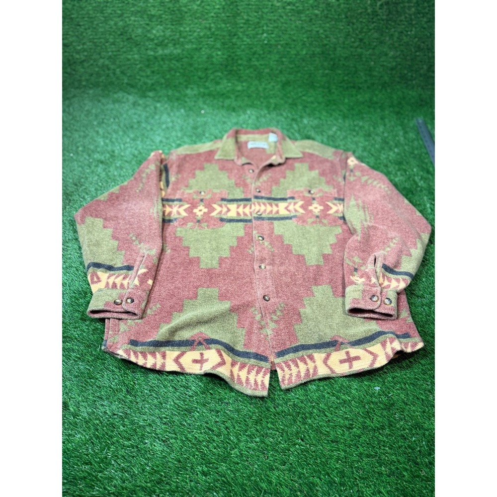 VTG Orvis Southwestern Aztec Geometric Print Long Sleeve Button‎ Up Shirt Men's